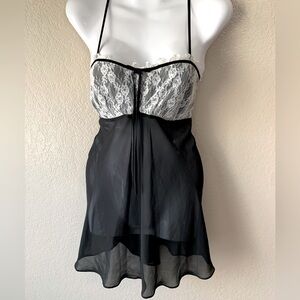 Belle Nuit Intimates Black White Lace Milkmaid Whimsigoth Babydoll Top Size M